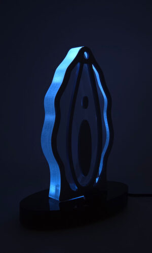 Aphrodite's Whisper light blue acrylic lamp female from the Luster & Linger Seduction Collection lit