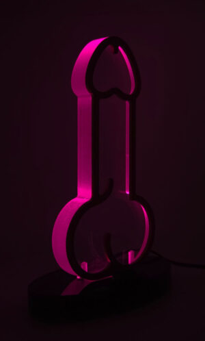 Cupid's Current pink male statement lamp lit