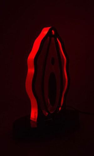 Scarlet Muse red acrylic lamp female from the Luster & Linger Seduction Collection lit