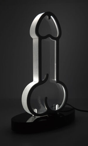 Ivory Mirage white acrylic lamp male from the Luster & Linger Seduction Collection lit
